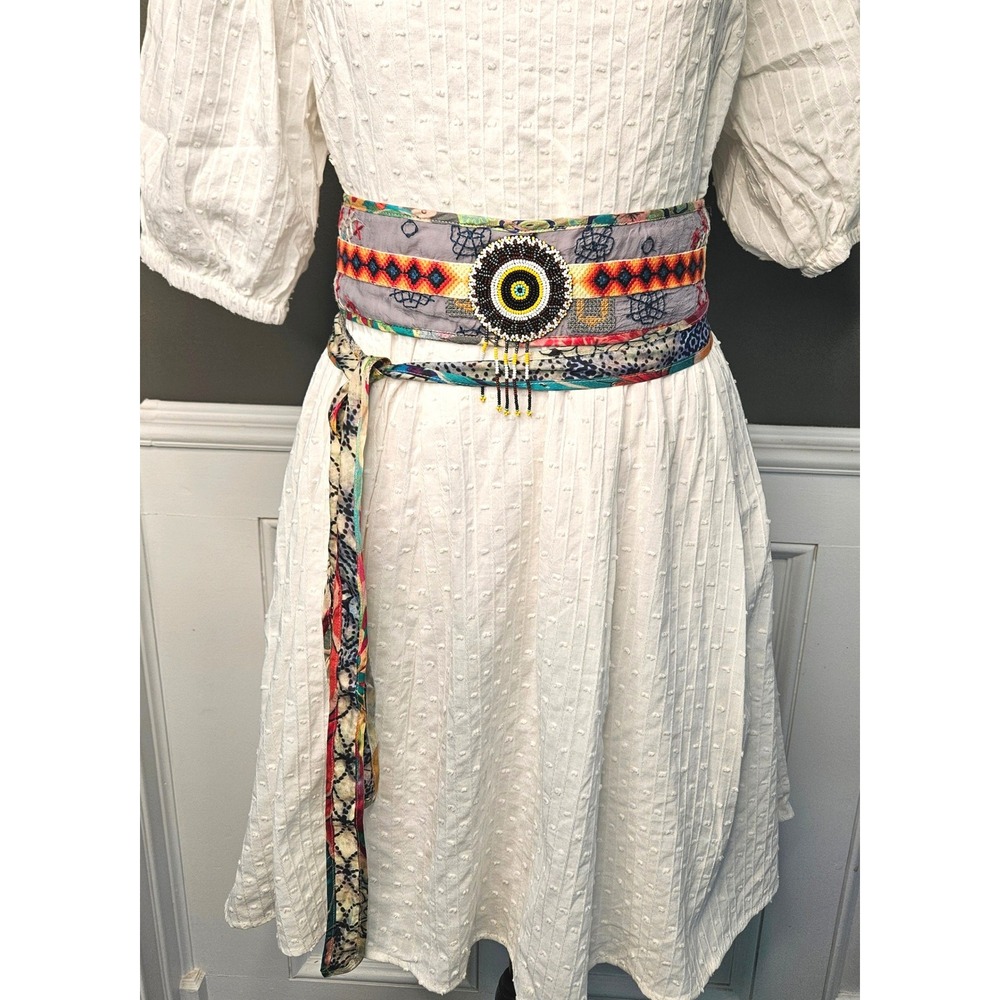 Johnny Was Boho Beaded Obi Belt Embroidered Medallion Cupra Festive NWOT